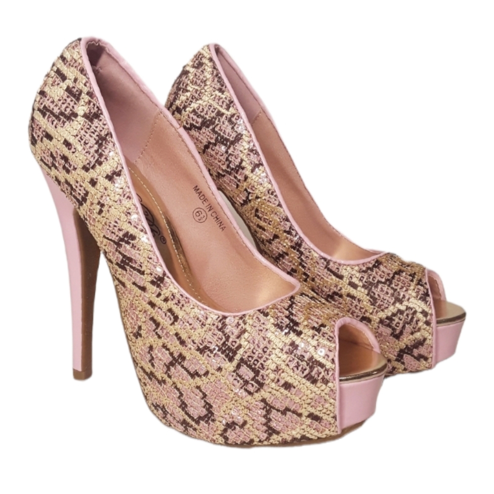 DBDK Pink Brown Woven Tweed Sequin Heels 6.5 NEW